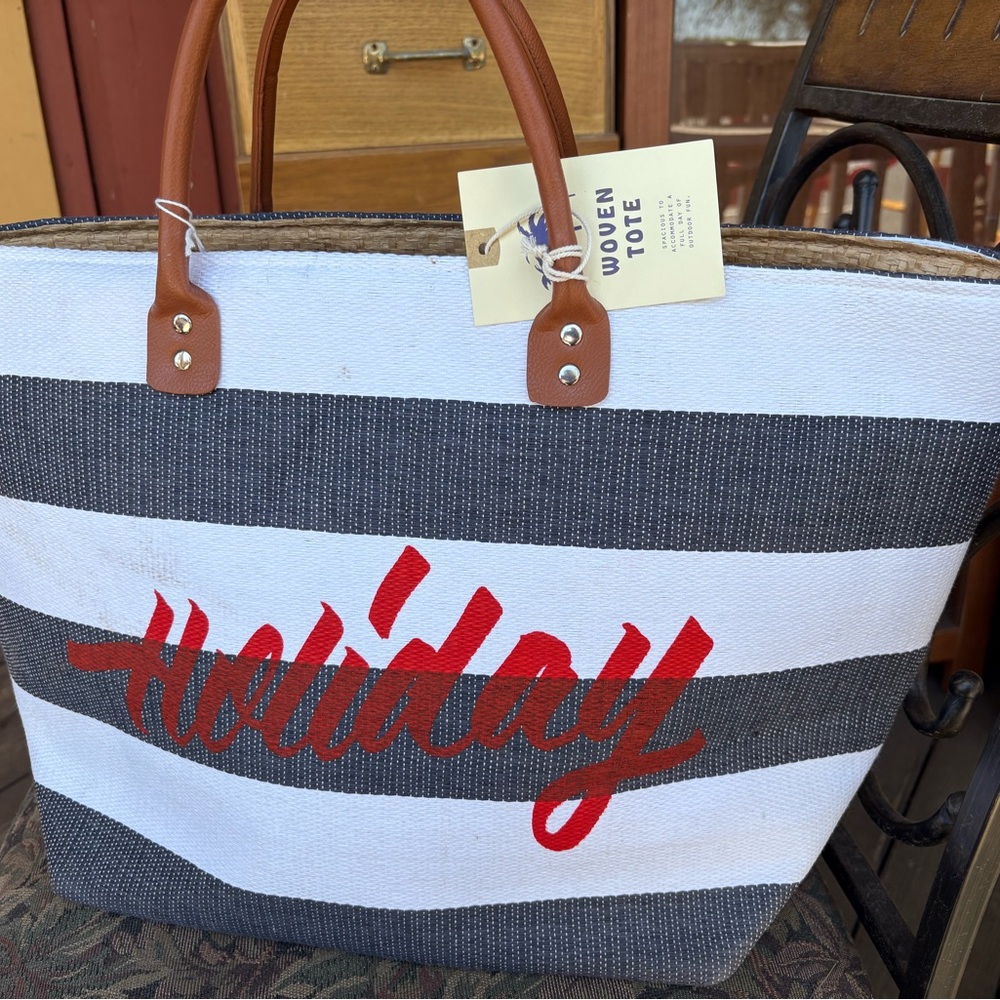 Holiday Striped Tote Bag - Red and Black